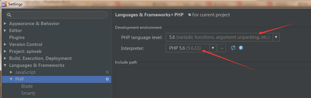 phpversion-phpstorm